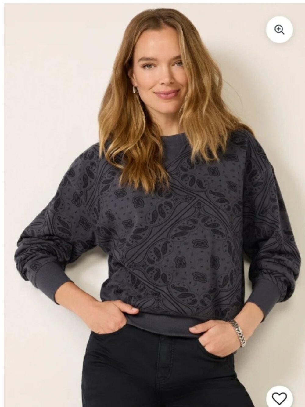 Evereve | Dark Gray Paisley Print Crewneck Sweatshirt S NWT
